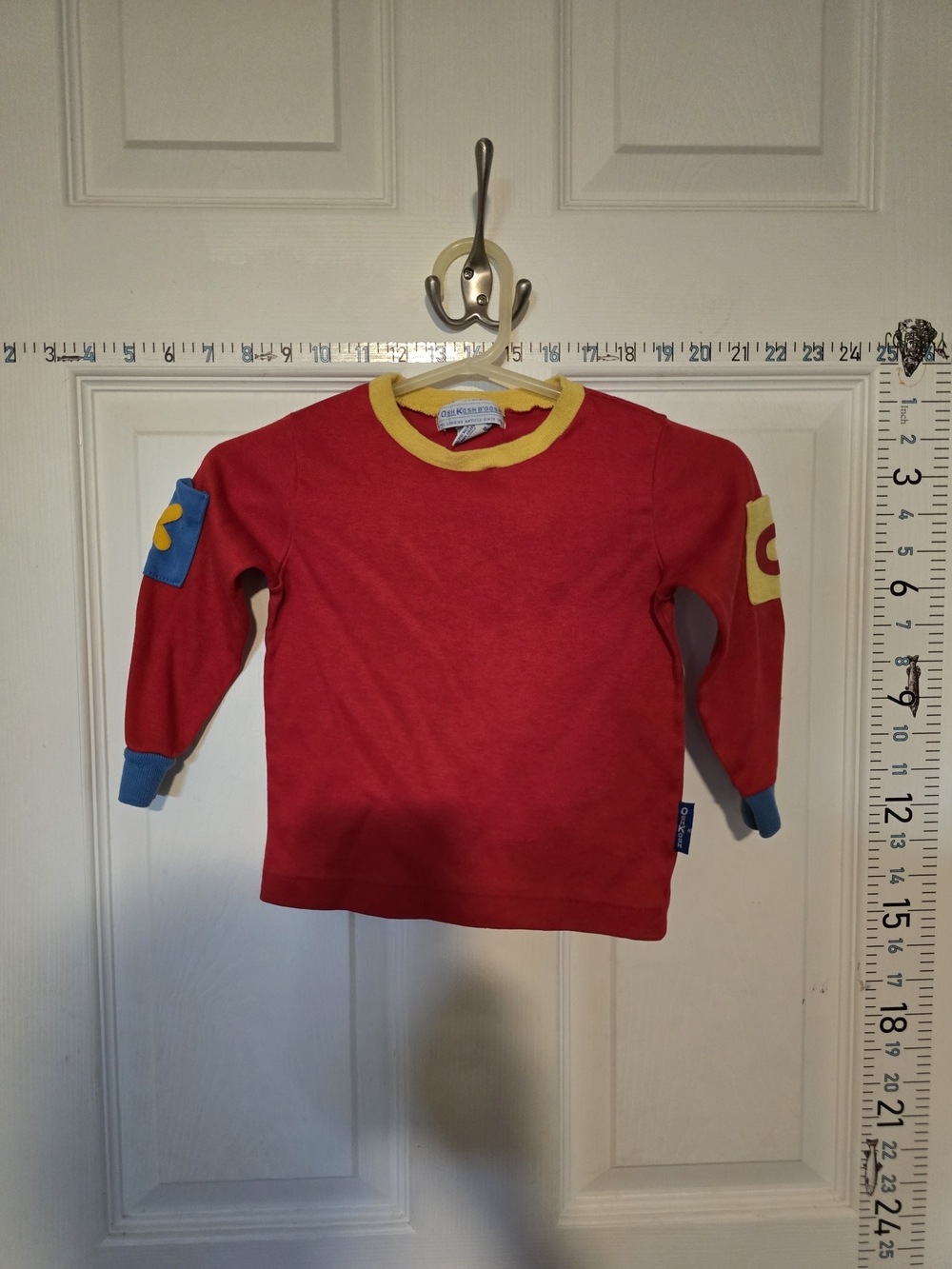 OshKosh B'gosh Red Long-Sleeve Shirt with Yellow Neck and Blue Accents